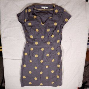 Boden Shift Dress Womens US 8R Polka Dot Cotton Linen Lined Cap Sleeve NO BELT